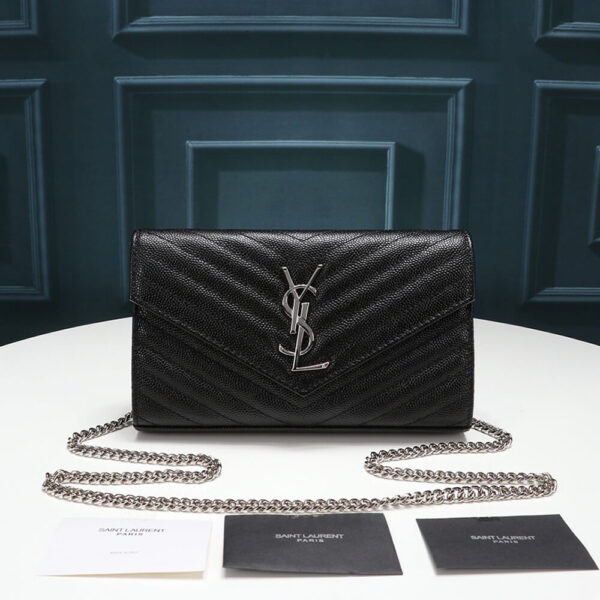 Saint Laurent Chain-strap YSL-plaque grained-leather wallet black - Image 2