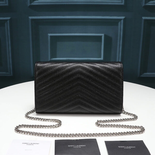 Saint Laurent Chain-strap YSL-plaque grained-leather wallet black - Image 3