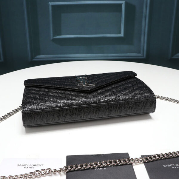 Saint Laurent Chain-strap YSL-plaque grained-leather wallet black - Image 4