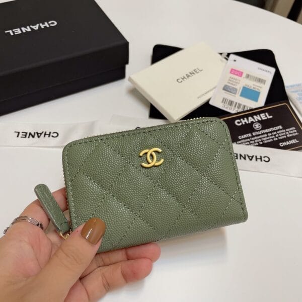 Chanel Classic Zipper Coin Wallet Dark Olive - Image 2