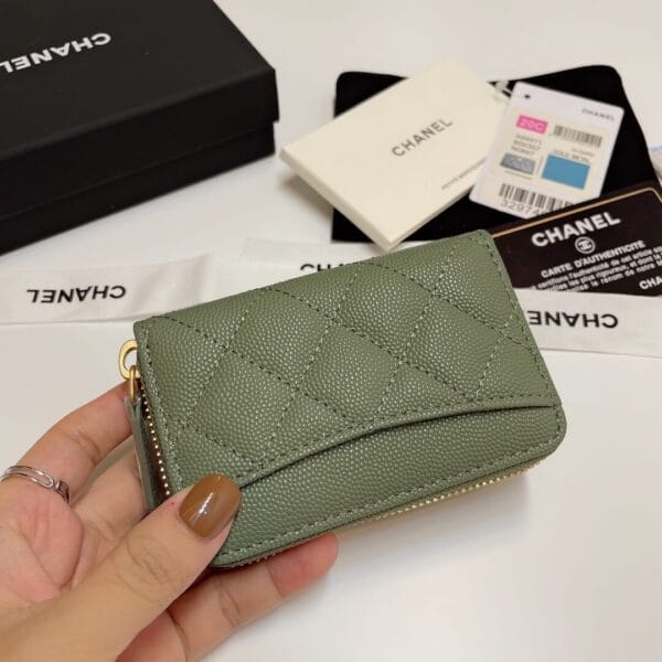 Chanel Classic Zipper Coin Wallet Dark Olive - Image 3