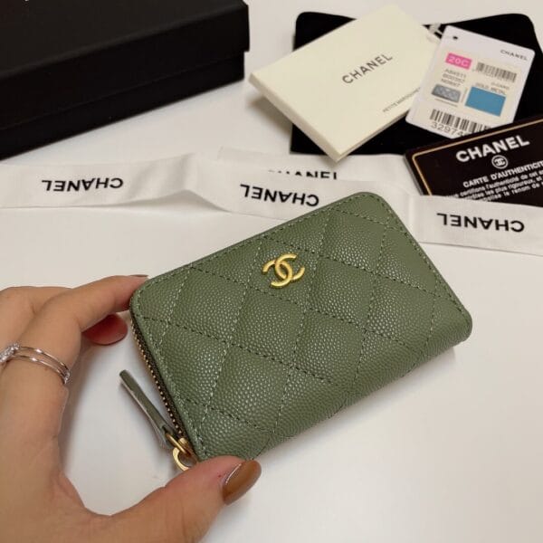 Chanel Classic Zipper Coin Wallet Dark Olive - Image 4