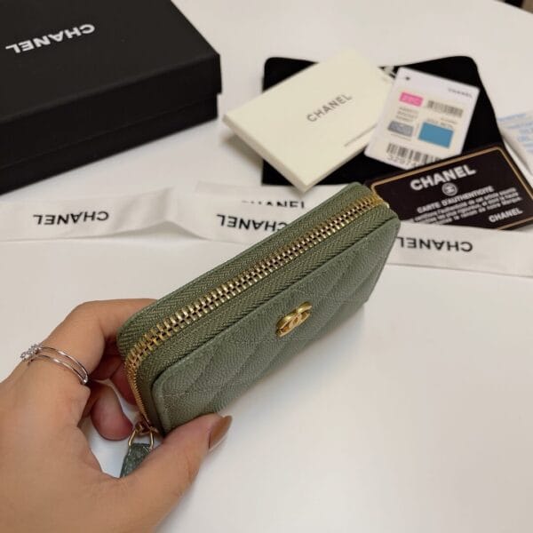 Chanel Classic Zipper Coin Wallet Dark Olive - Image 5