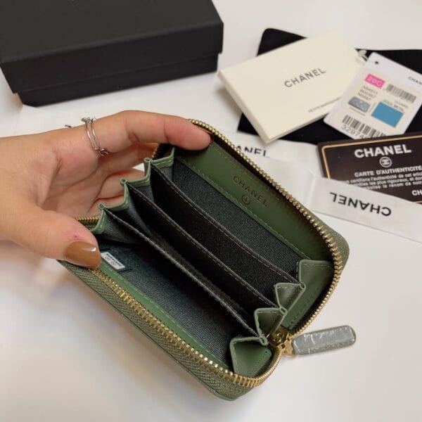 Chanel Classic Zipper Coin Wallet Dark Olive - Image 7
