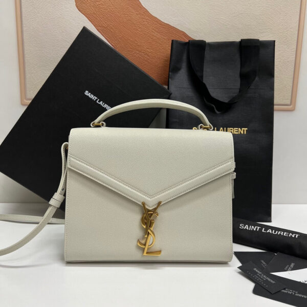 YSL CASSANDRA Medium Grainy Embossed Leather Top Handle Bag Beige - Image 2