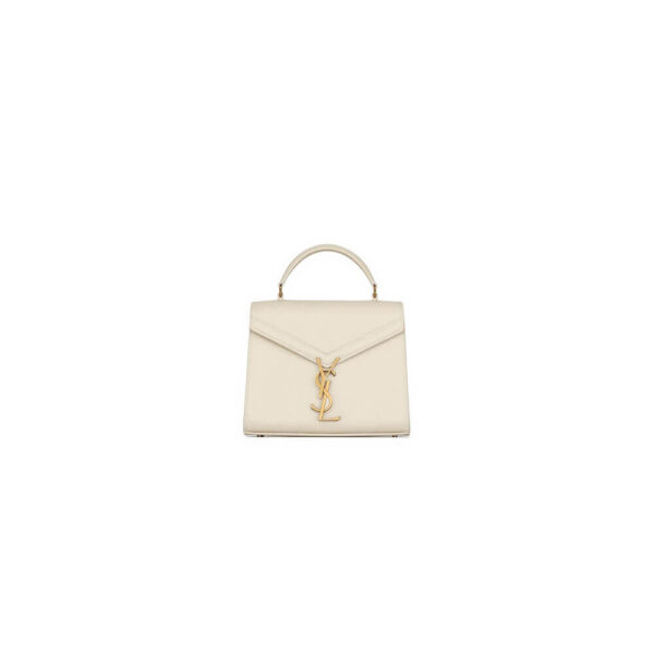 YSL CASSANDRA Medium Grainy Embossed Leather Top Handle Bag Beige