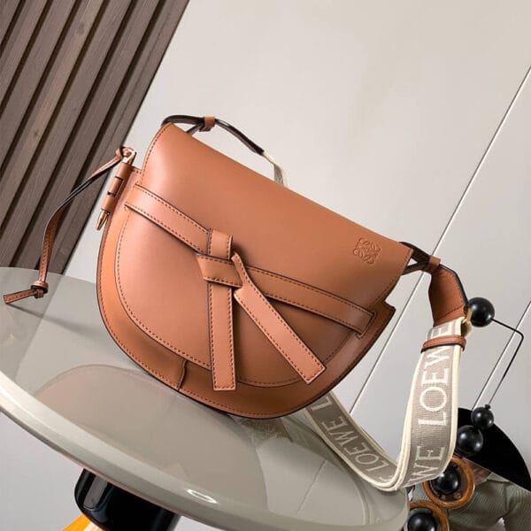 Loewe Small Gate bag in soft calfskin and jacquard Khaki - Image 2