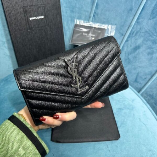 YSL CASSANDRE MATELASSÉ LARGE FLAP WALLET IN GRAIN DE POUDRE LEATHER black - Image 6