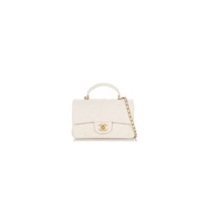CHANEL Mini Classic Handbag With Top Handle Beige