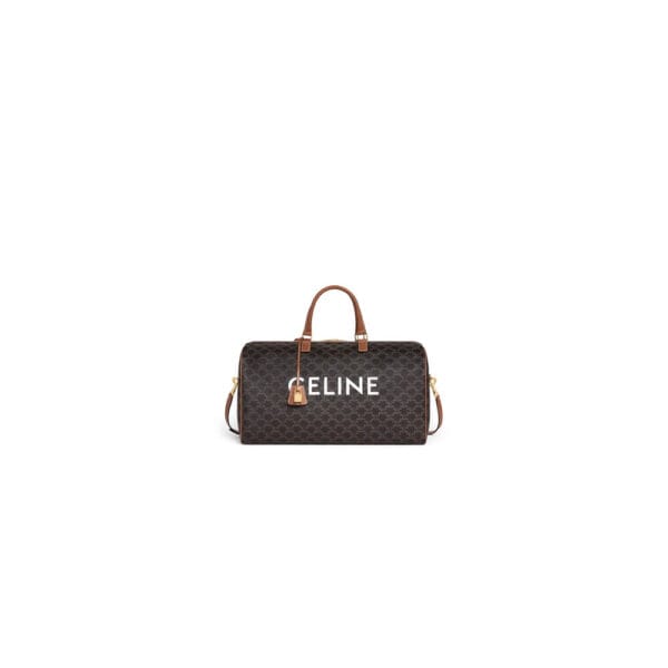 CELINE Large Travel Bag in Logo Print and Calfskin black