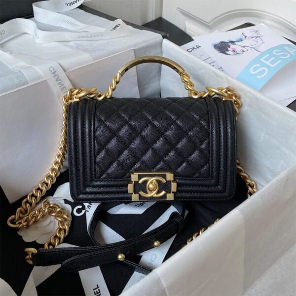 BOY CHANEL FLAP BAG WITH HANDLE black - Image 2