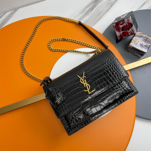 YSL Crocodile-embossed leather SUNSET Medium black - Image 2