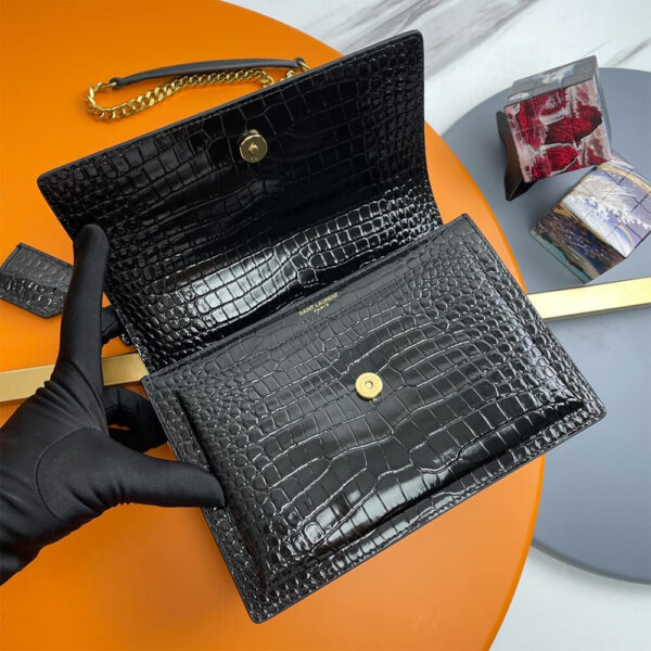 YSL Crocodile-embossed leather SUNSET Medium black - Image 5