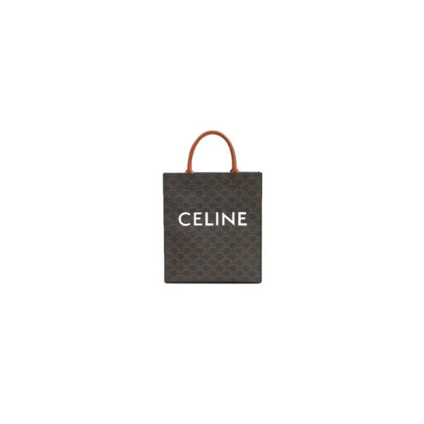 CELINE Vertical Cabas bag in calfskin with logo print and Celine print black