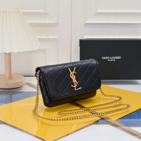 YSL GABY chain phone holder in lambskin black - Image 3