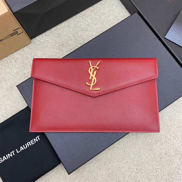 YSL UPTOWN POUCH IN GRAIN DE POUDRE EMBOSSED LEATHER Red - Image 2