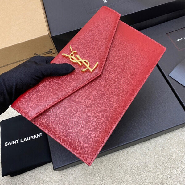 YSL UPTOWN POUCH IN GRAIN DE POUDRE EMBOSSED LEATHER Red - Image 3