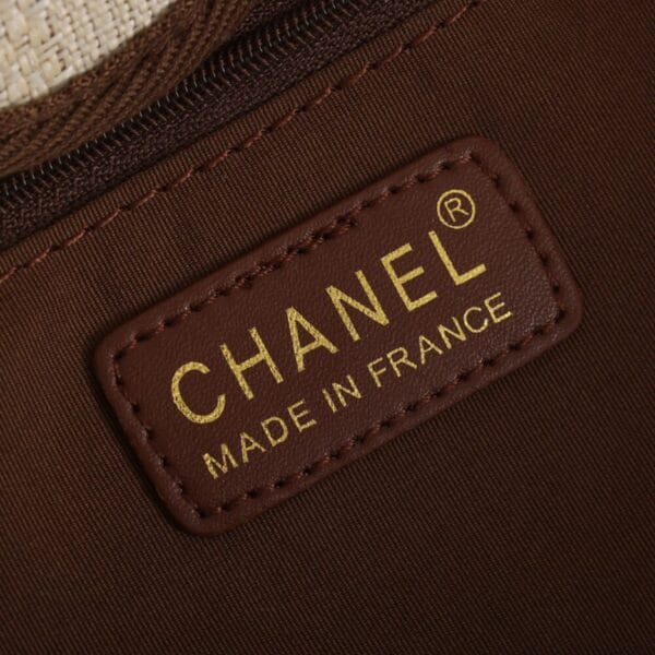 CHANEL Woven Straw Raffia Striped Medium Deauville Tote Beige - Image 7