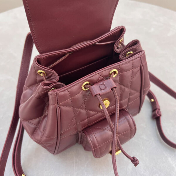 Small Dior Caro Backpack(High-end Grade) Red - Image 8
