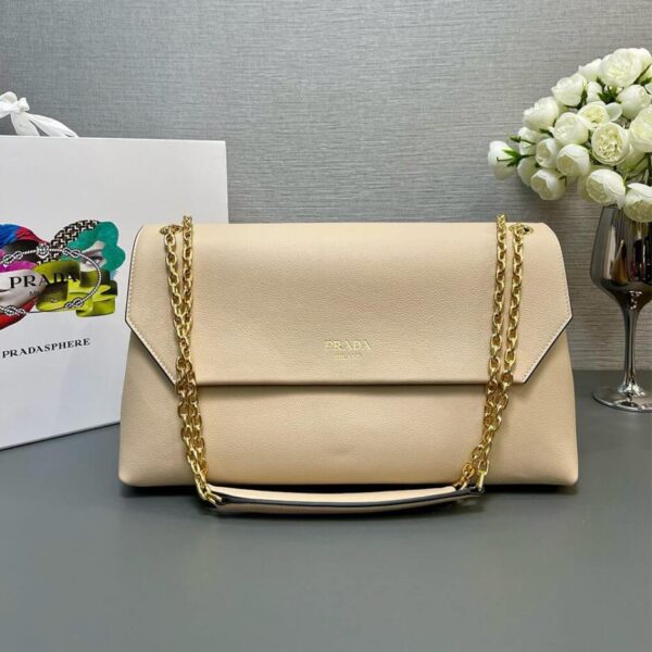 Prada Medium leather shoulder bag (High-end Grade) Beige - Image 2