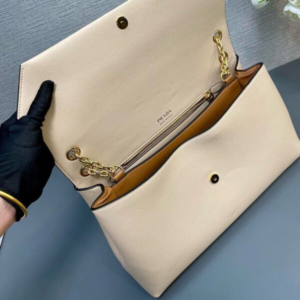Prada Medium leather shoulder bag (High-end Grade) Beige - Image 8