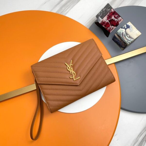YSL CASSANDRE matelassé leather flap clutch Khaki - Image 2