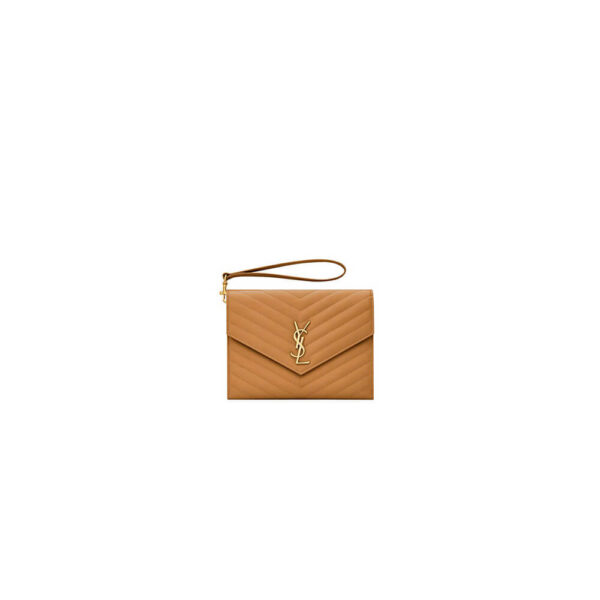 YSL CASSANDRE matelassé leather flap clutch Khaki