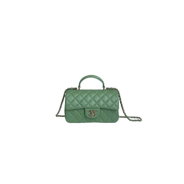 CHANEL Mini Classic Handbag With Top Handle Green