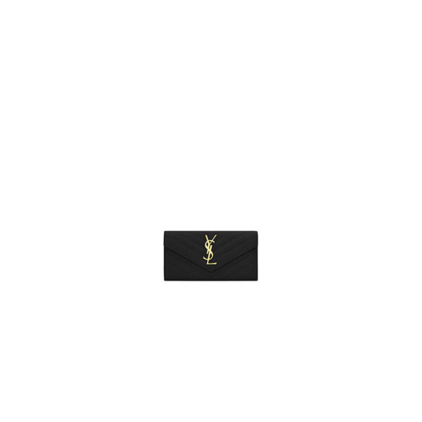 YSL CASSANDRE MATELASSÉ LARGE FLAP WALLET IN GRAIN DE POUDRE LEATHER black