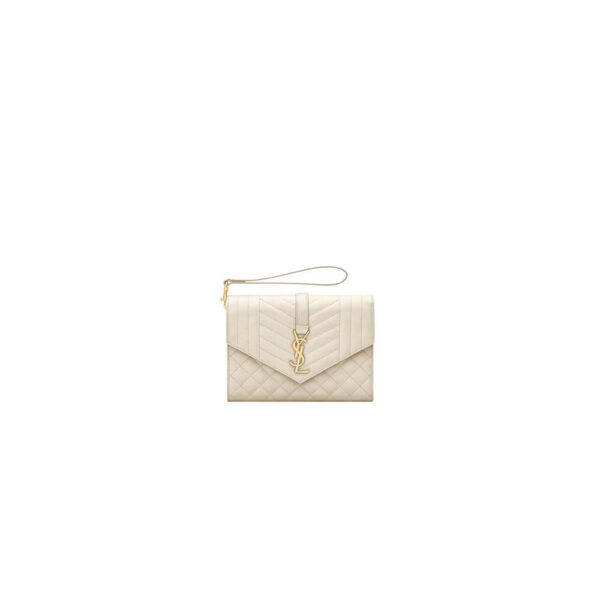 YSL CASSANDRE matelassé leather flap clutch Beige