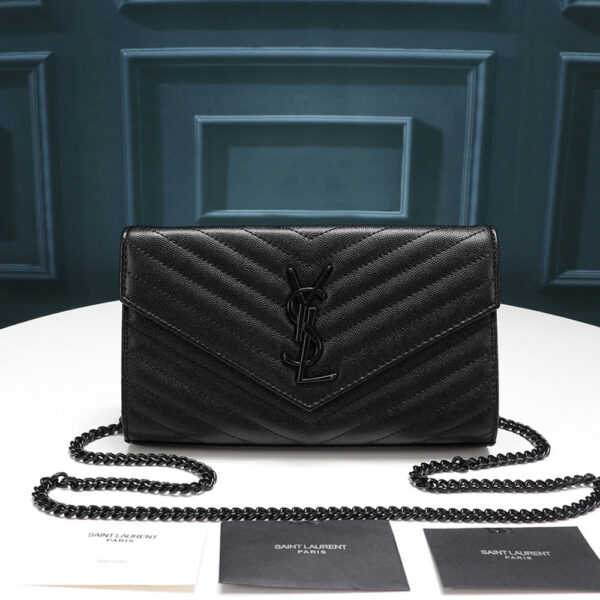 Saint Laurent Chain-strap YSL-plaque grained-leather wallet black - Image 2