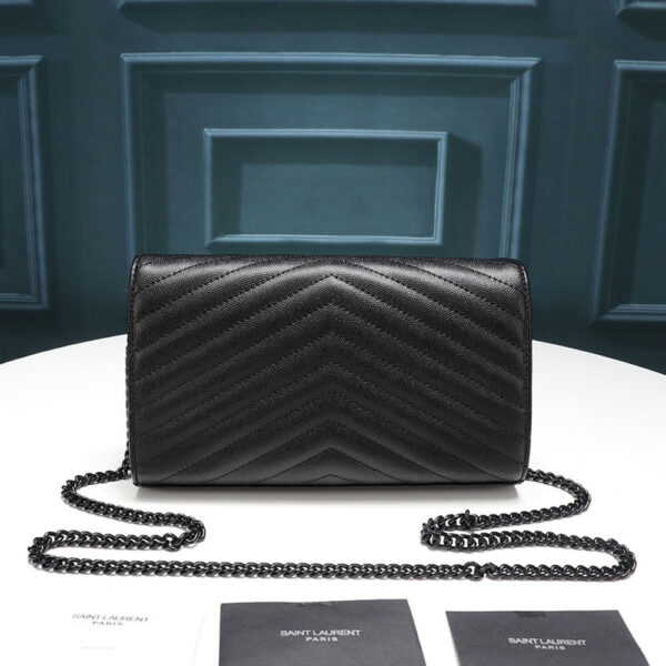 Saint Laurent Chain-strap YSL-plaque grained-leather wallet black - Image 3