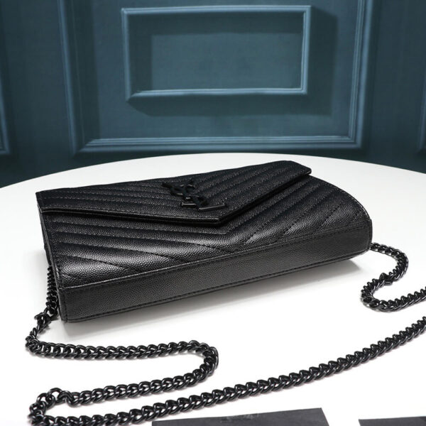 Saint Laurent Chain-strap YSL-plaque grained-leather wallet black - Image 4