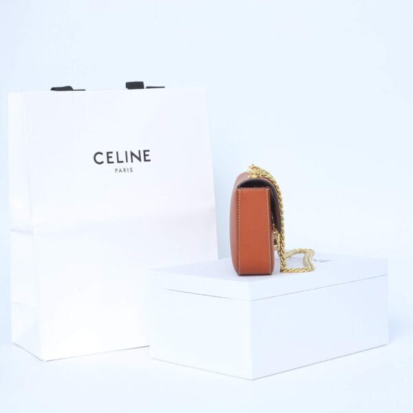 CELINE CLAUDE shiny cowhide leather chain shoulder bag Khaki - Image 3