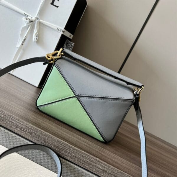 LOEWE Mini Puzzle bag in classic calfskin Lake Blue - Image 4