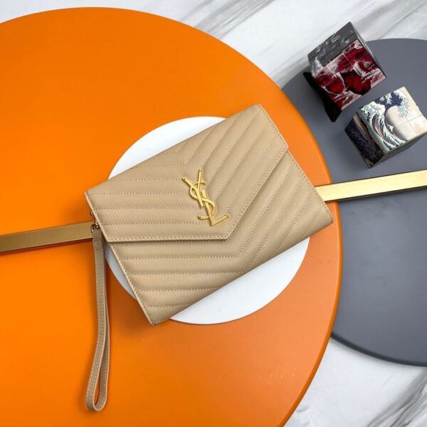 YSL CASSANDRE matelassé leather flap clutch Lake Blue - Image 2