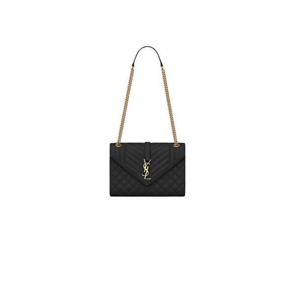 YSL ENVELOPE MEDIUM IN QUILTED GRAIN DE POUDRE EMBOSSED LEATHER black