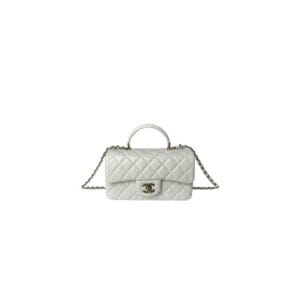 CHANEL Mini Classic Handbag With Top Handle White