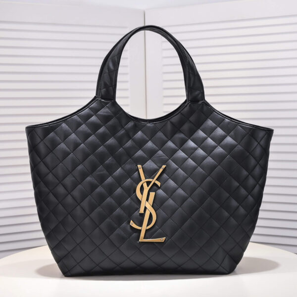 YSL Icare quilted lambskin oversized shopping bag(High-end grade) black - Image 2