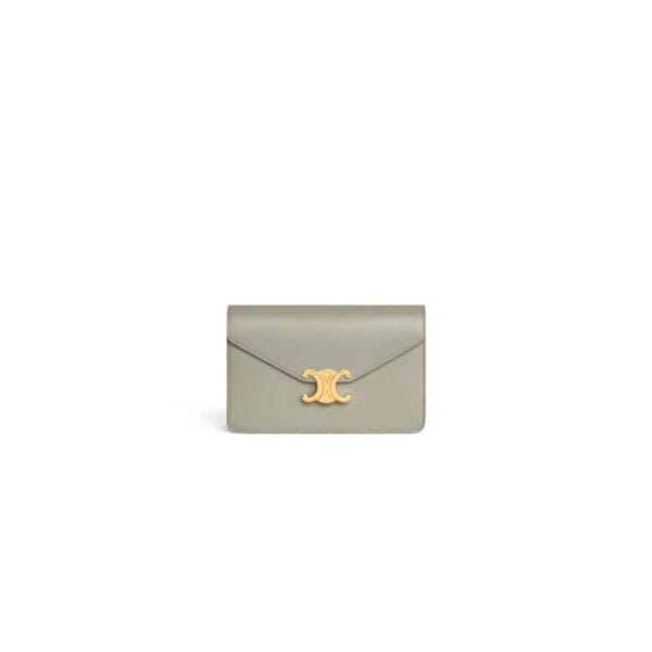 CELINE MARGO Shiny Calfskin Leather Chain Wallet Beige