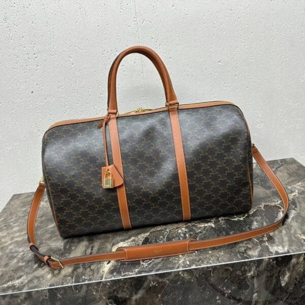 CELINE Large Travel Bag in Logo Print and Calfskin black - Image 2