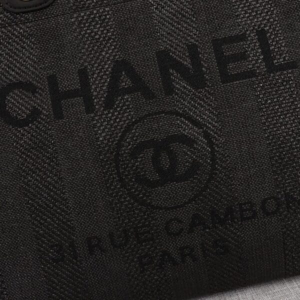 CHANEL Woven Straw Raffia Striped Medium Deauville Tote black - Image 6