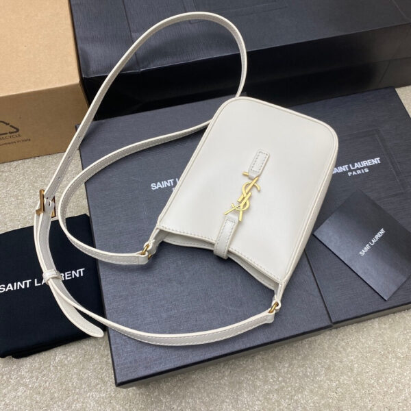 YSL Le 5 à 7 mini vertical bag in shiny leather Beige - Image 5