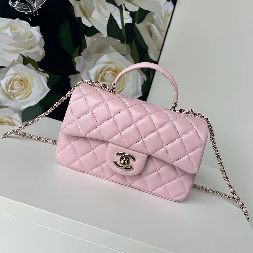 CHANEL Mini Classic Handbag With Top Handle White - Image 2