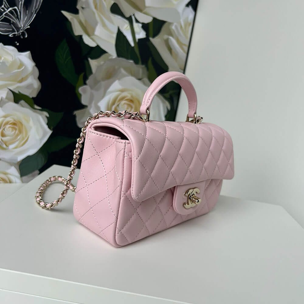 CHANEL Mini Classic Handbag With Top Handle White - Image 3