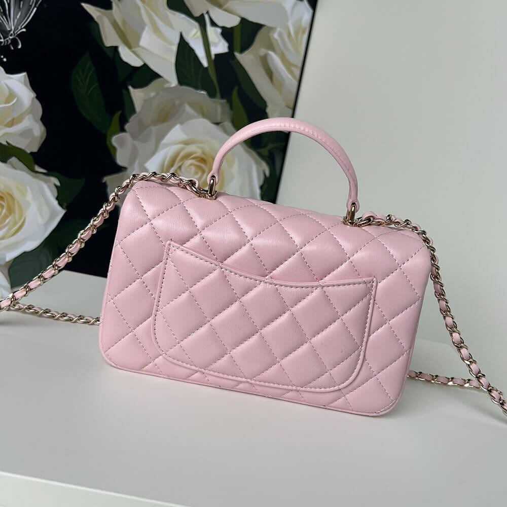 CHANEL Mini Classic Handbag With Top Handle White - Image 4