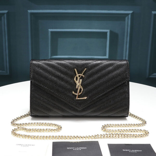 Saint Laurent Chain-strap YSL-plaque grained-leather wallet black - Image 2