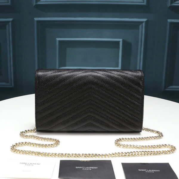 Saint Laurent Chain-strap YSL-plaque grained-leather wallet black - Image 3