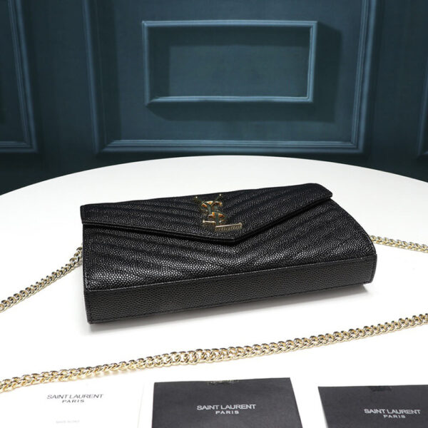 Saint Laurent Chain-strap YSL-plaque grained-leather wallet black - Image 4